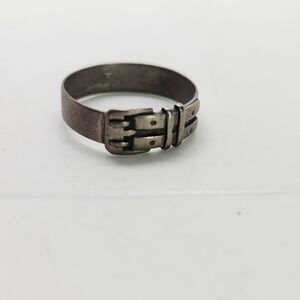 Vtg Pewter Western Goth Grunge Carved Belt Buckle Ring Size 9 Silver Tone